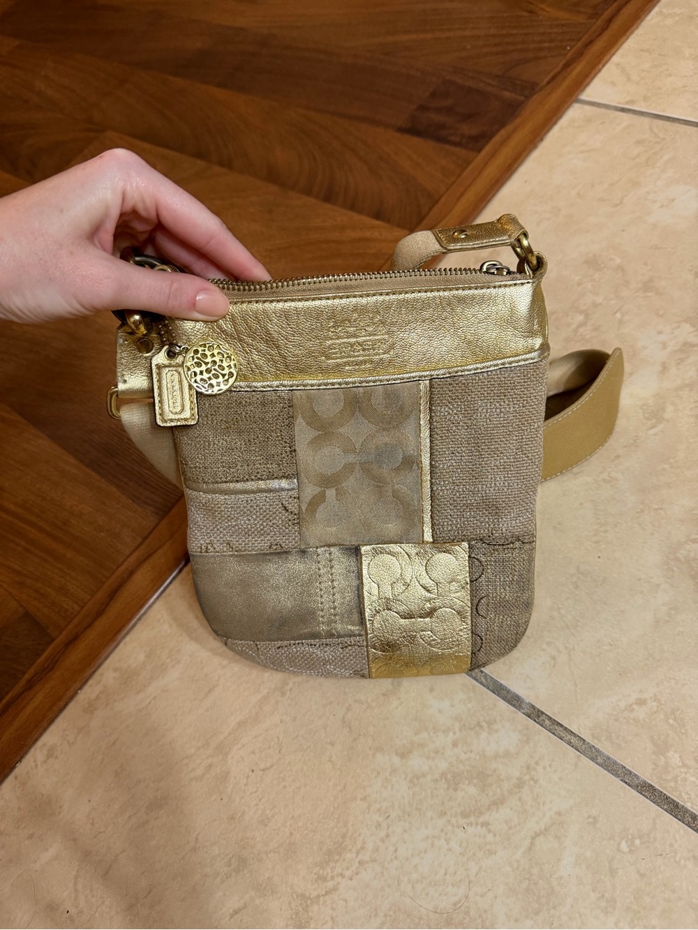Coach Metallic Gold Patchwork Crossbody Bag